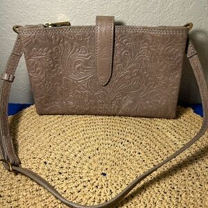 Margot New York Mia Taupe Genuine Leather Shoulder Purse